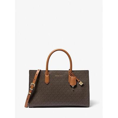 Scarlett Medium Signature Logo Satchel - Brown - Michael Kors Satchels
