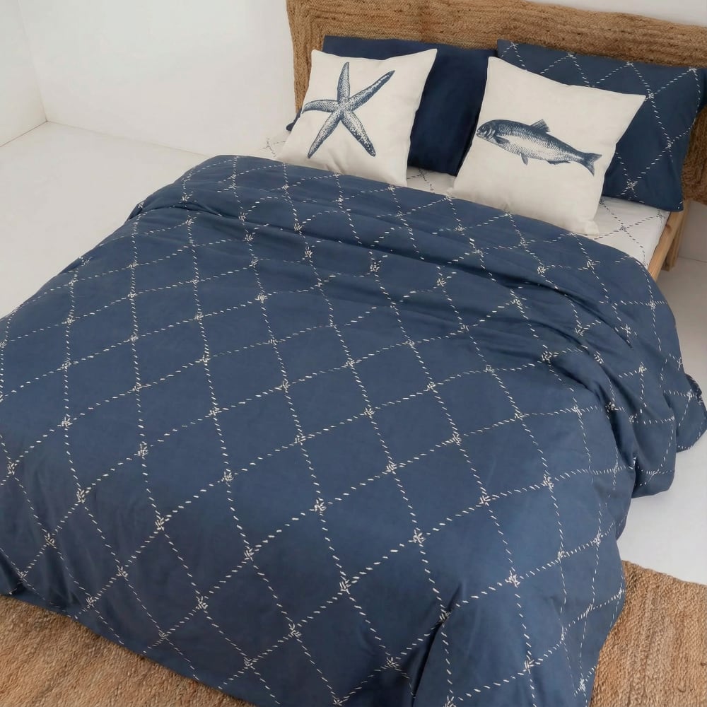 Housse de couette en popeline de coton 300 fils bleu 220x220 cm