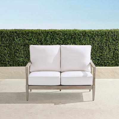 Winhill Loveseat with Cushions in Weathered Teak - Quick Dry, Black - Frontgate