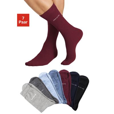 Basicsocken JOHN DEVIN, Herren, Gr. 43-46, bunt (1x schwarz, 1x marine, 1x jeans meliert, 1x hell jeans meliert, 1x anthrazit meliert, 1x light grau meliert, 1x ruby), Baumwollmischung, uni und meliert, elastisch, Socken, für jeden Tag Image