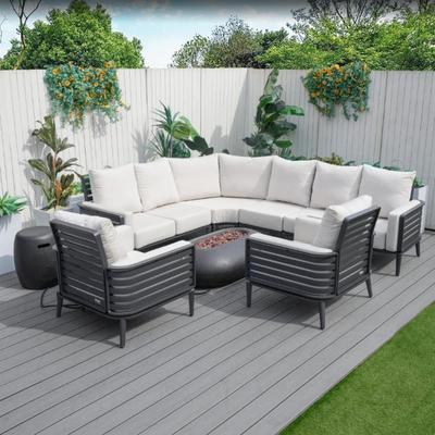 Modern 8-piece Outdoor Conversation Sofa with Fire Pit Table