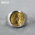 BOCAI Real S925 anelli da uomo e da donna in argento Elizabeth Hand-Made Rays Point-forato rame Coin Face gioielli alla moda