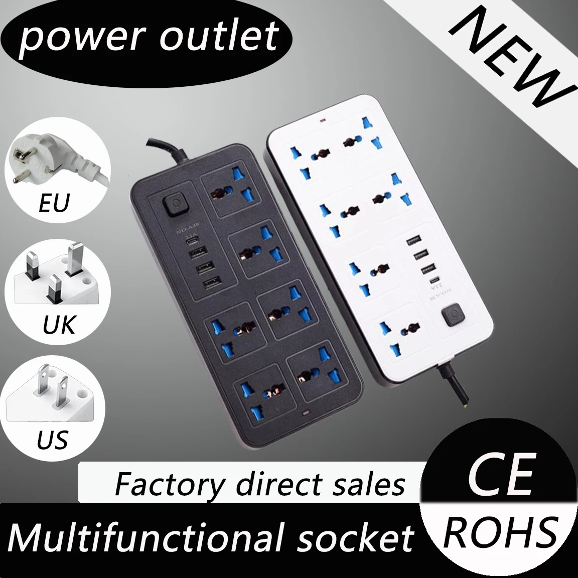 Presa multipla universale per presa EU US UK Presa multipla con prolunga da 1,8 m Presa elettrica per ricarica porta USB CA tipo C