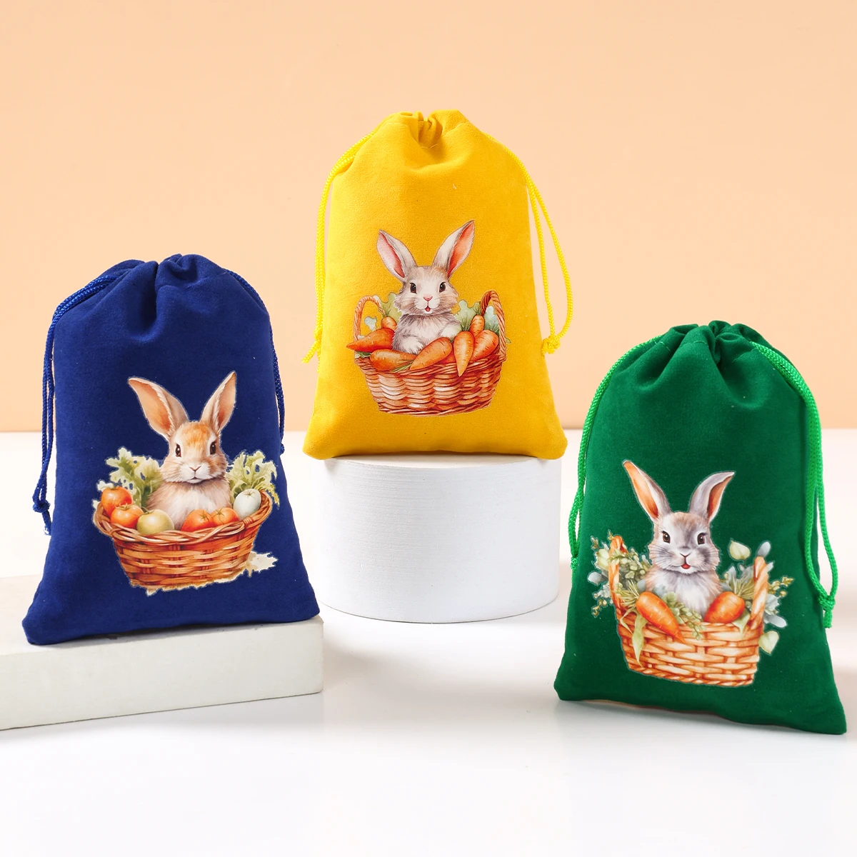 6 stücke Ostern Aquarell Sackleinen Kordelzug Taschen Hase Samt Süßigkeiten Taschen für Ostern Party Decor Cookies Taschen Ostern Dekoration 2025 Image