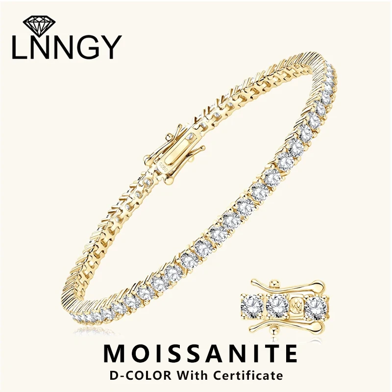 Lnngy 3 mm 0,1 ct Moissanit-Tennis-Armband für Damen und Herren, zertifizierte Armbänder aus 925er Sterlingsilber, funkelnde Hand, Schmuck, Geschenk Image