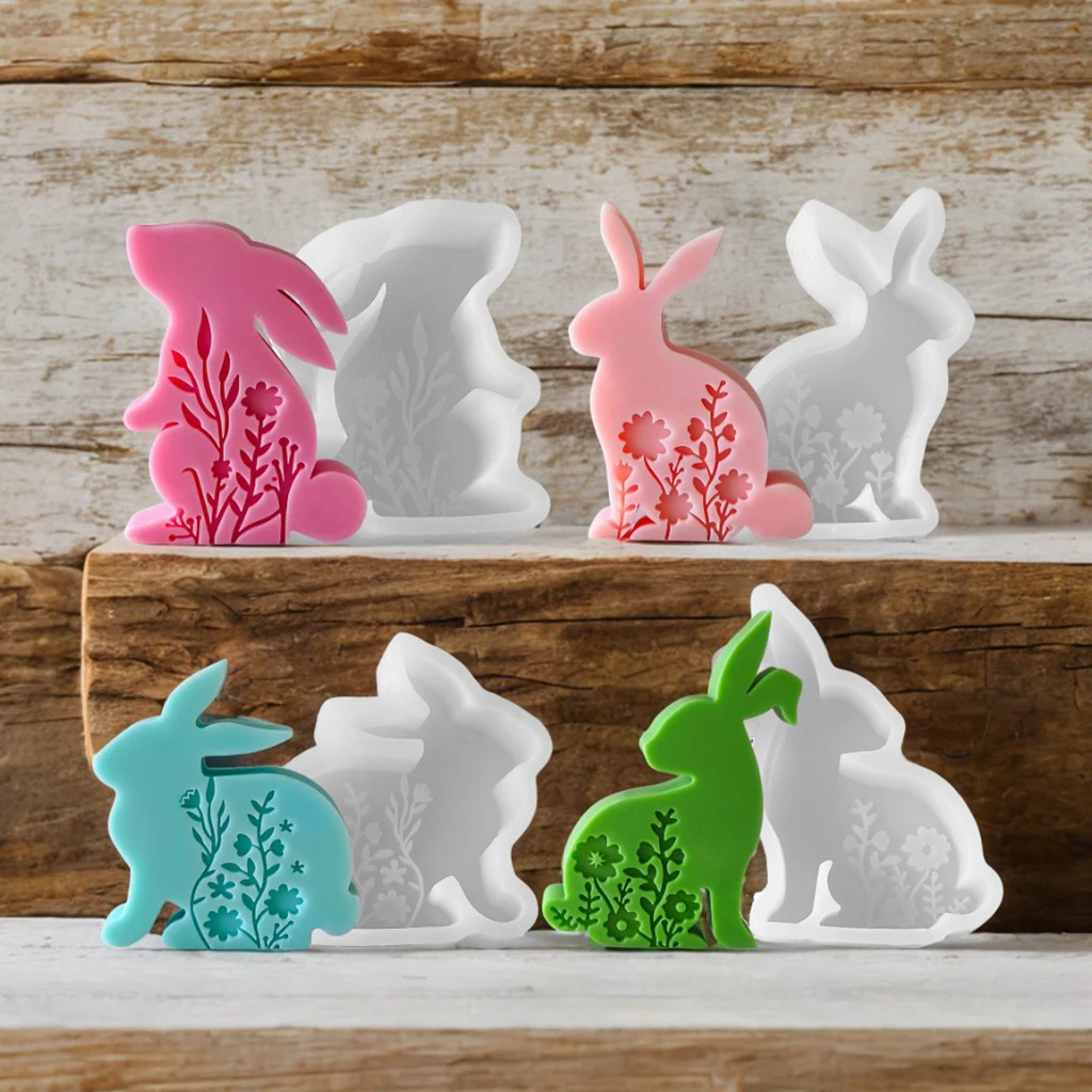 Ostern Kaninchen Aromatherapie Kerze Silikon Form DIY Relief Blume Kaninchen Kerze Form Image