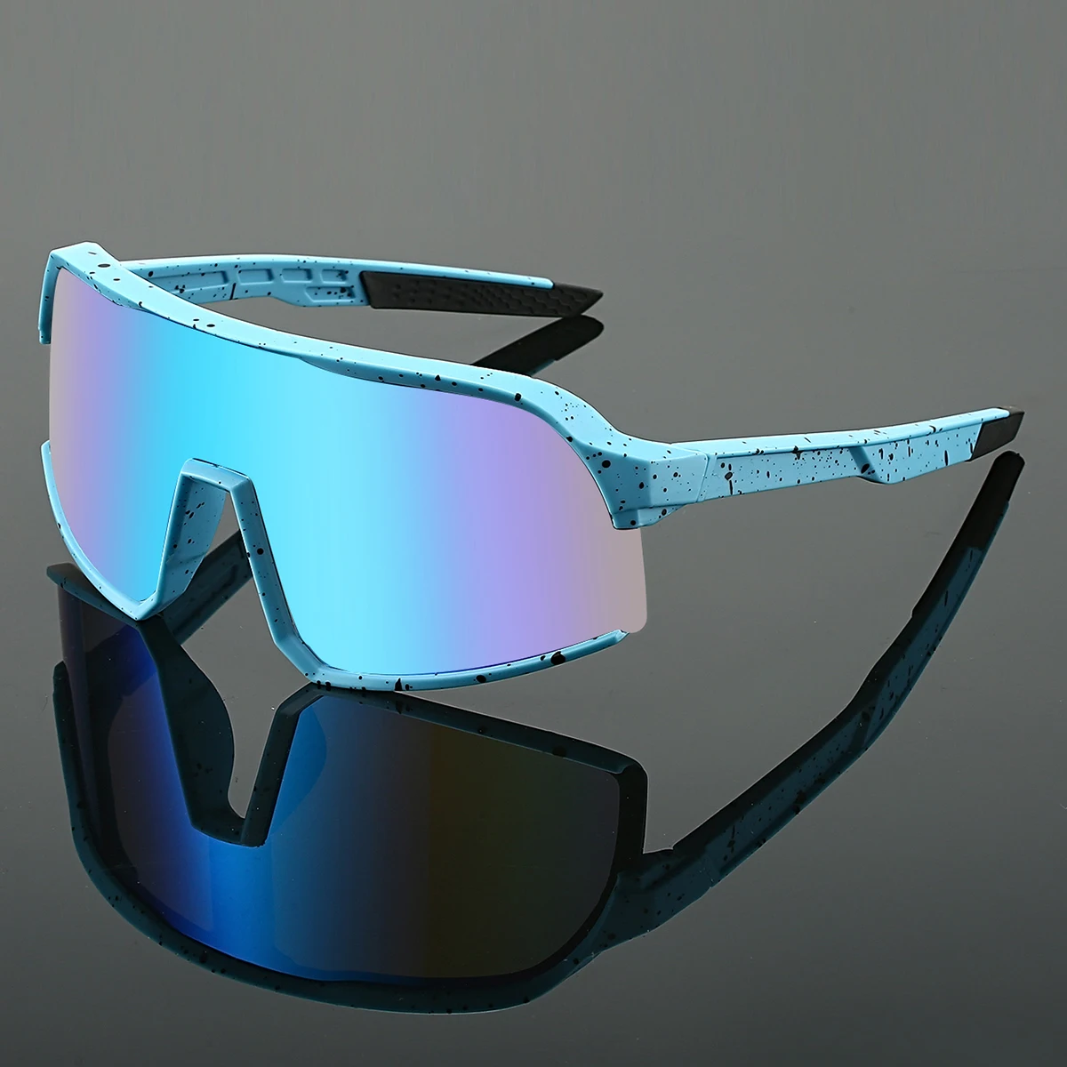 KAMMPT Übergroße Sportbrille für Herren, neu in Punk-Spiegel, Outdoor-Radsport-Sonnenbrille, trendiges Design, winddicht, Anti-UV-Wanderbrille Image