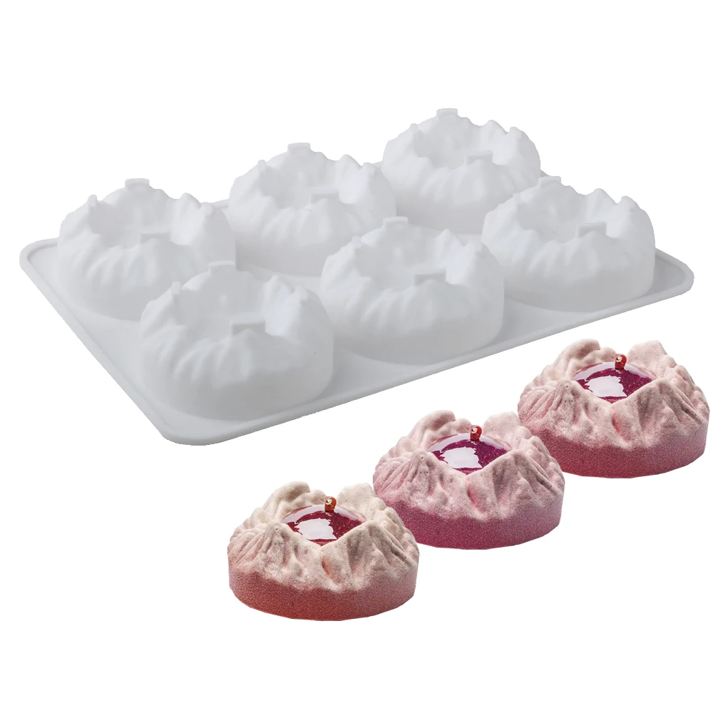 6-Zellen-Vulkan-Entlüftungsdesign Frence Mousse Dessert Backwerkzeuge Silikon-Kuchenform Schokoladenformen Küchenbedarf Backformen Image