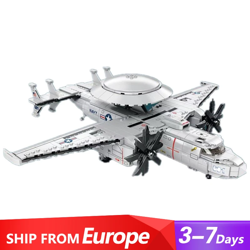 Militär KJ-600 AWACS-Jäger Flugzeug Klemmbausteine,Kampfflugzeug Flugzeug der Luftwaffe Technik Flugzeuge Modell Building Set,Groß Hubschrauber Bausteine Geschenk Erwachsene und Kinder (1144 Teile) Image