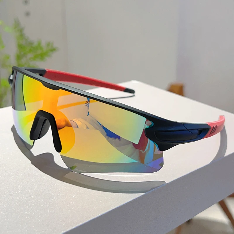 KAMMPT Y2k Sportbrille für Herren, 2025, neue halbrandlose Spiegel-Outdoor-Radsport-Sonnenbrille, umwickelt, runde, winddichte Sonnenbrille zum Angeln