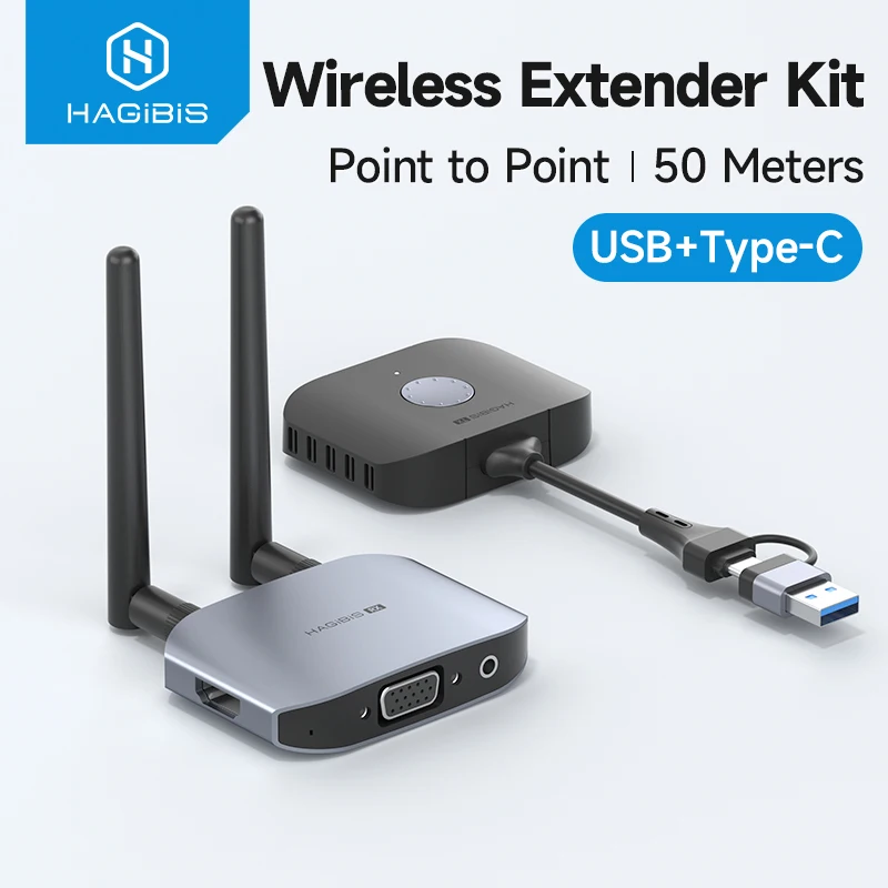 Hagibis Wireless HDMI-kompatibles Sender-und Empfänger-Kit Typ C USB Dual Plug Extender TV-Dongle für HD-Display-Projektor Image