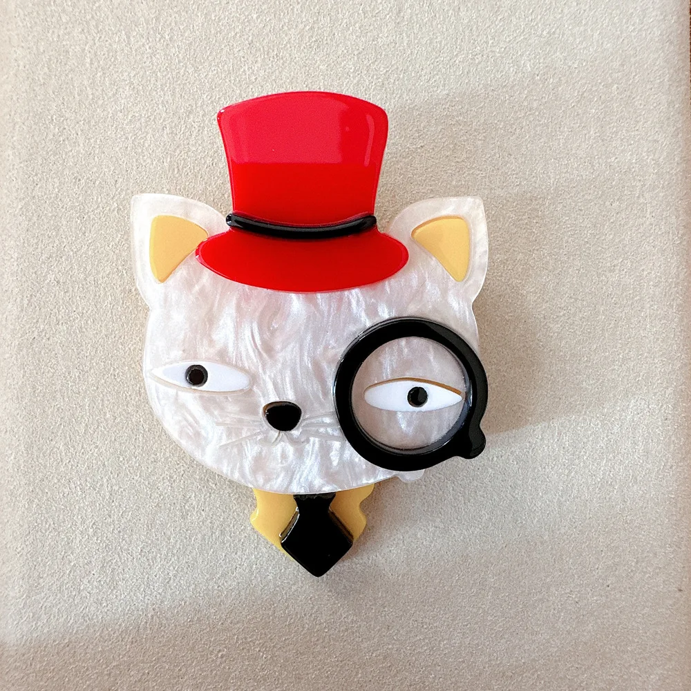 Acryl Katze mit Brille Brosche Mode Kleidung Accessoires Corsage Image