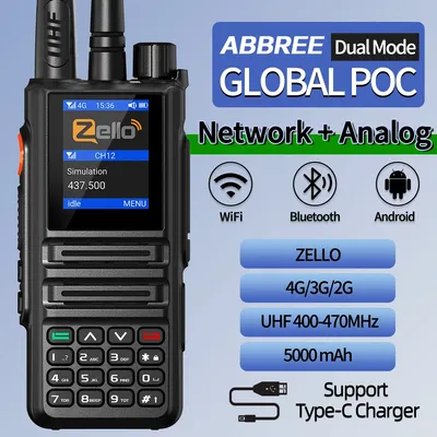 ABBREE GP-889 Dual Mode Global POC Netzwerk Walkie Talkie ZELLO Radio UHF Bluetooth WIFI 4G Sim Karte Android Long Range Ham Radio