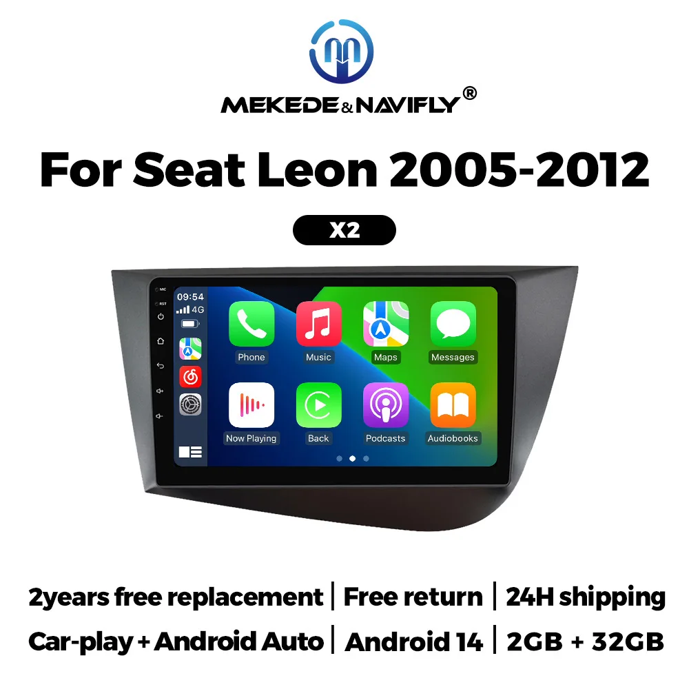 Drahtloses Carplay Autoradio 2G+32G für Seat Leon 2 MK2 2005 2006 2007 2008-2012 Android 14 Navigation GPS Multimedia Video Spieler Image