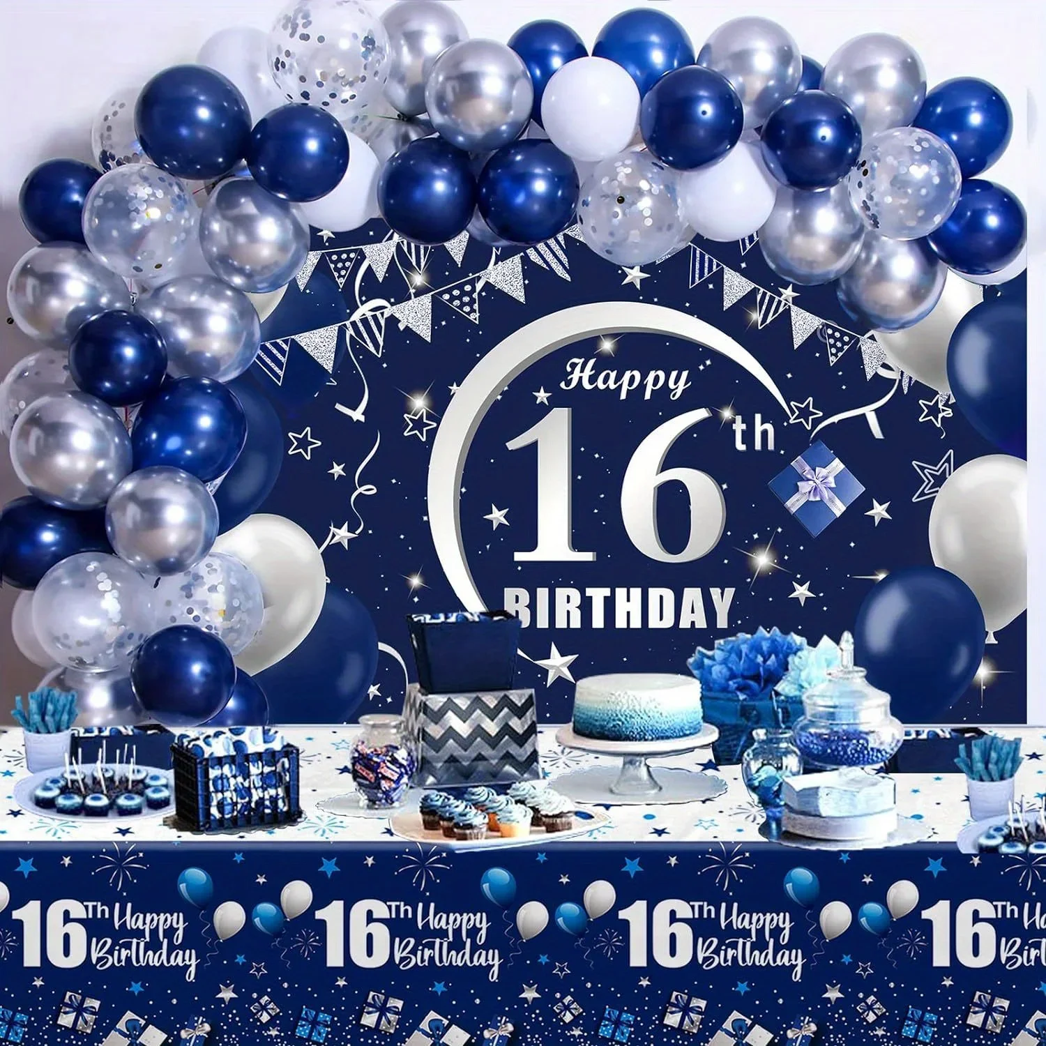 108-Ballon-Set mit marineblauem Geburtstagsthema, geeignet für Innen- und Außendekoration, Jahrestag, Abschlussfeier und Hochzeit, Geburtstag Image