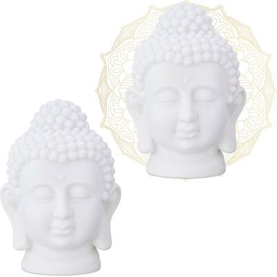 2 x Buddha Kopf, Kunststoff, Buddha-Figur, hbt: 17x12x10 cm, Zen-Deko für Wohnzimmer & Bad, Feng Image