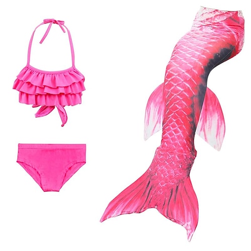 kinderkleidung Mädchen Dreiteiler Meerjungfrau Bademode Bademode Bikini Bikini Schwimmen Kindertag Farbblock Kuschelig Sexy Bedruckt Badeanzüge 3-10 Jahre Sommer Rote Image