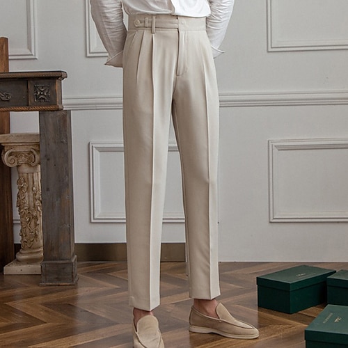 Herren Abschlußfeier Anzughose Hose Chinos Knöpfe Tasche Einfach Komfort Formell Party Arbeit Mode Klassicher Stil Schwarz Khaki Mikroelastisch Image