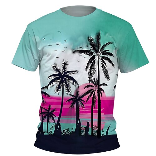 Jungen 3D Graphic Kokosnussbaum T-Shirt Kurzarm Sommer Frühling Modisch Basic kinderkleidung 4-12 Jahre Rundhalsausschnitt Outdoor Casual Täglich Regular Fit Image