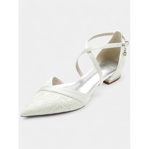 Marineblaue Brautjungfernschuhe aus Spitze mit Knöchelriemen – spitzer Zehenbereich, niedriger Absatz Image