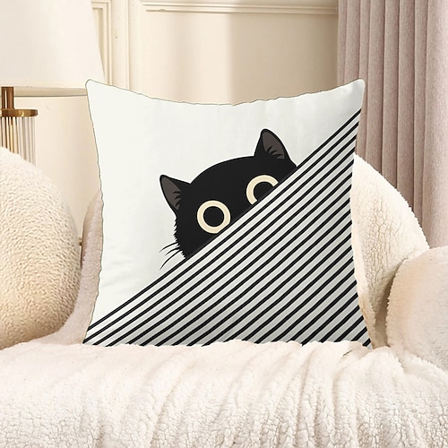 Dekorativer Kissenbezug mit süßem Katzenmotiv, weicher quadratischer Couchkissenbezug für Schlafzimmer, Wohnzimmer, Sofa, Stuhl, Frühlings-/Sommerparty, 1 Stück Image