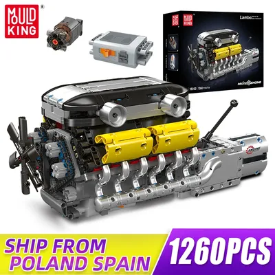 Mould King 10202 Technical Lambo Supe Car V1 Engine with Transmission Building Blocks Motorized Car