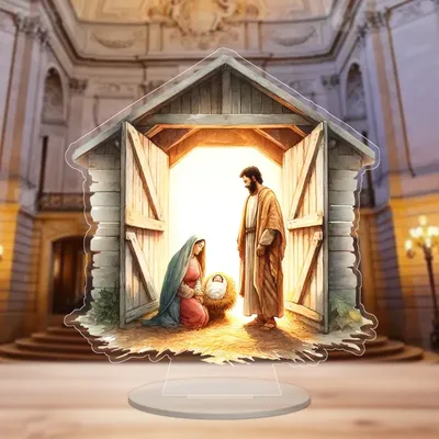 Elegant Acrylic Nativity Scene Plaque with Stand - Ideal for Desk & Living Room Decor, Perfect