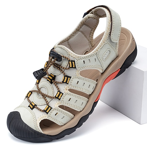 Herren Outdoor Wandersandalen - atmungsaktives geschlossenes Zehendesign, verstellbare Schnürriemen, rutschfeste Sohle, bequemes Sommerschuhwerk für Trekking und Camping Image