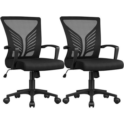 Yaheetech - Lot de 2 Chaises de Bureau en Maille Mesh Fauteuils de Bureau Ergonomiques avec Support