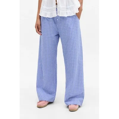 BDG Check Straight Leg Trousers - Blue M at Urban Outfitters