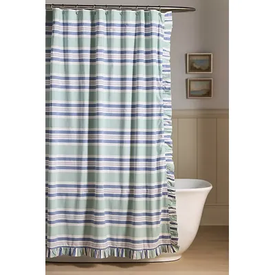 Mele Cotton Striped Ruffled Shower Curtain