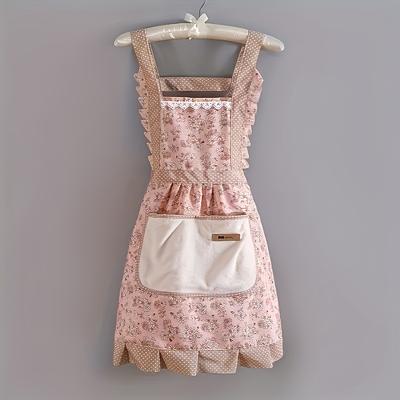TEMU Floral Lace Princess Apron With Hand Wipe Pocket - & Ideal For Kitchen, Living Room, Bathroom Cleaning | Options Image
