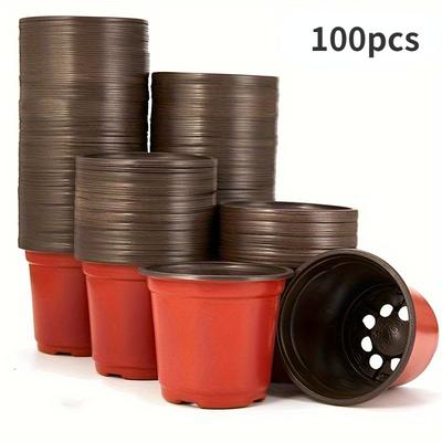 TEMU 100pcs Two-color Plastic Plant Pots - Seedlings And Flowers, Garden Containers Image