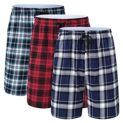 3-teiliger Herren-Unterwäsche-Boxershorts-Anzug aus 100 % Baumwolle, karierter Pyjama-Schlafhose, Image