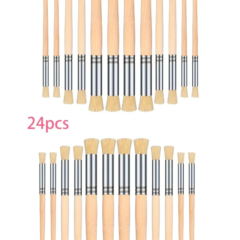 24-teiliges Schablonen-Pinsel-Set, Borstenhaar, Holzgriff, perfekt für DIY-Handwerk, Aquarell, Öl und Acrylmalerei Image
