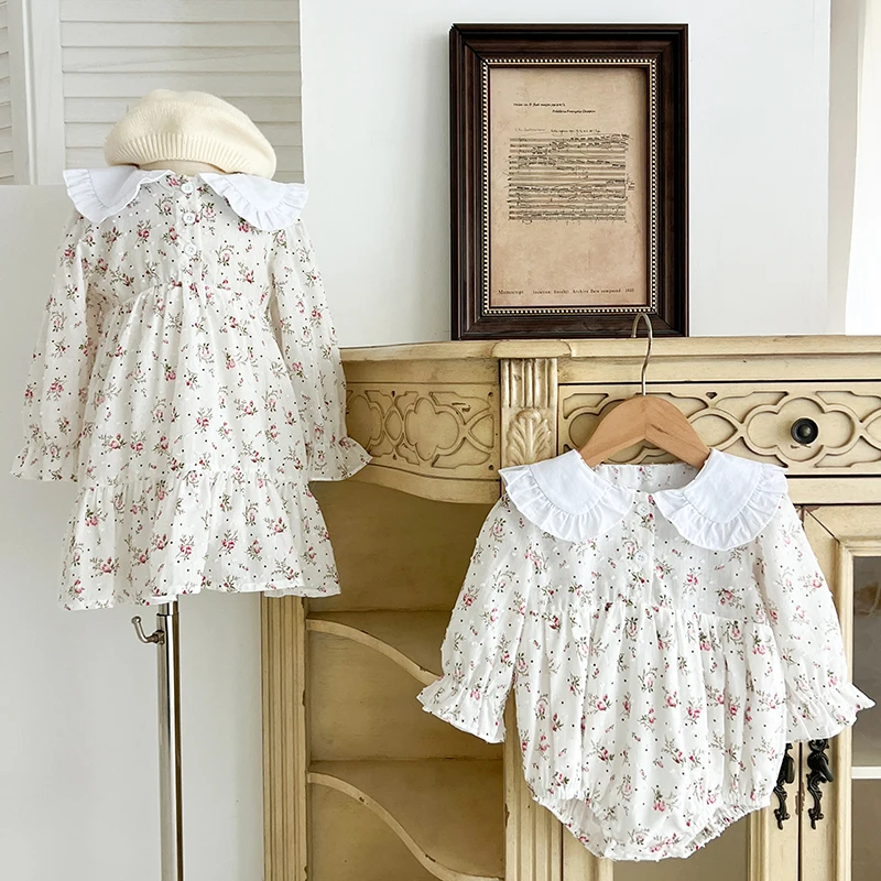 Familie Schwester Passenden Kleid Neugeborenen Baby Mädchen Overall Blume Prinzen Baumwolle Langarm Baby Kleid Herbst Baby Schwestern Kleidung Image