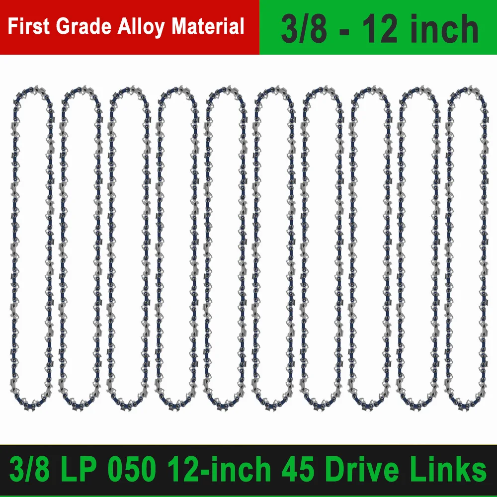 Rounded Cutter Head 12" Chainsaw Chain Saw Blade Set with 45 Links 3/8" Low Profile Pitch 0.050" Center Guide Tooth Thickness