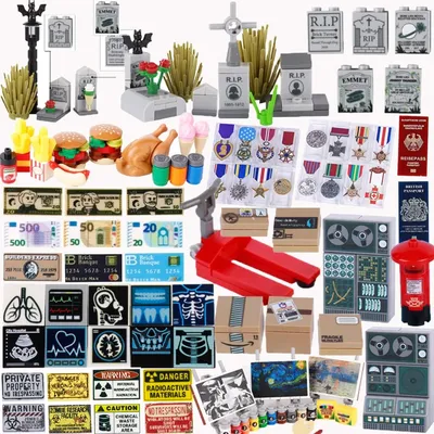 Building Blocks Solider Figures Gifts Tombstone Food Medal Passport Computer Controller Forklift Pillar-box Printed Bricks Image