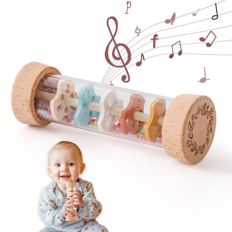 Montessori Baby Regen Stick Regenbogen Sanduhr Regen Musik Rassel Baby Pädagogisches Spielzeug Montessori Sinnes Spielzeug für Kinder BABY Geschenk Image