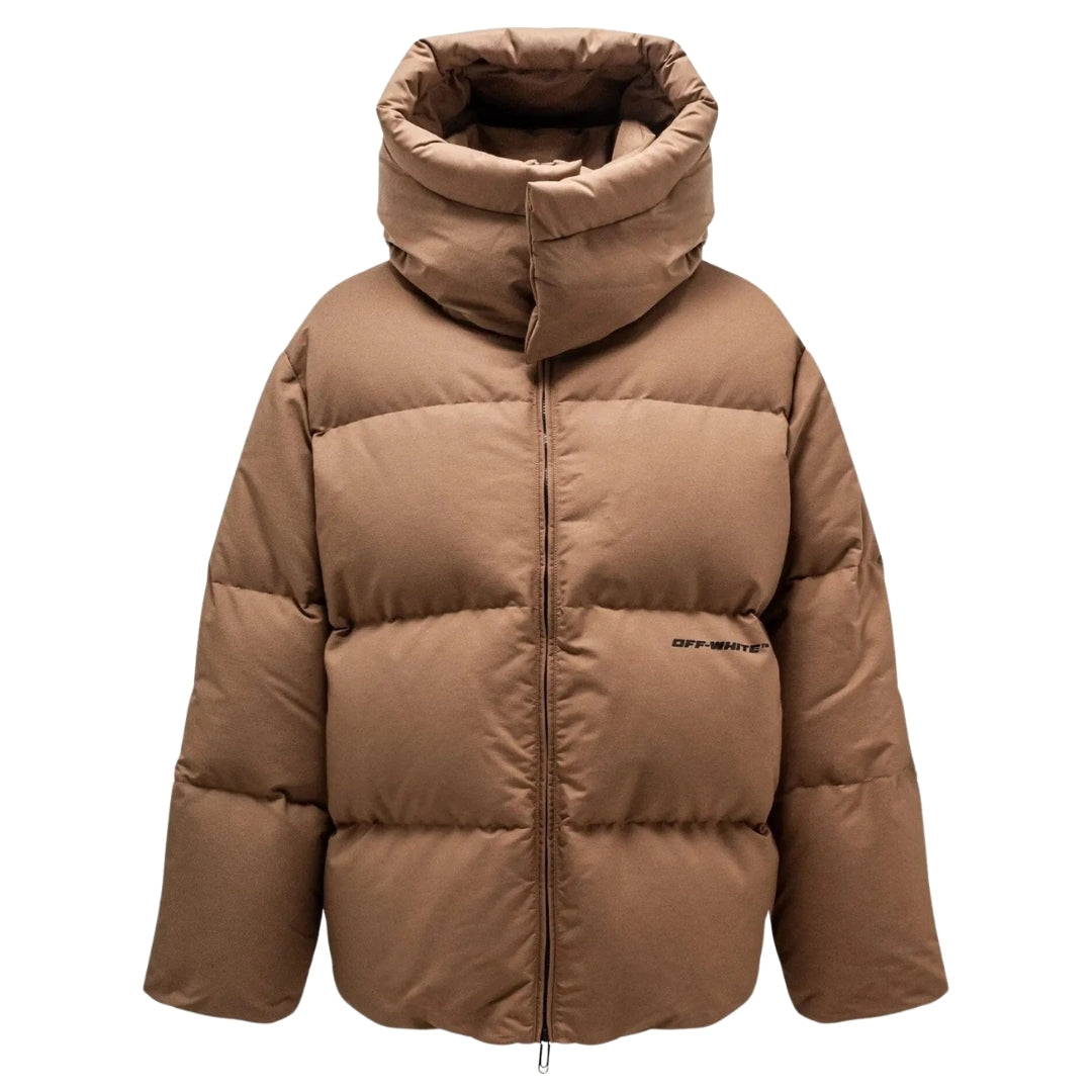 Off-White OW Race Canvas Camel Beige Puffer-Daunenjacke