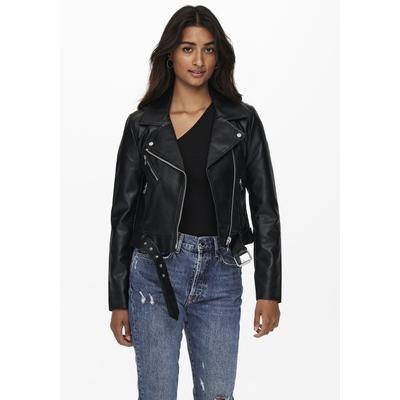 Lederimitatjacke ONLY "ONLVERA FAUX LEATHER BIKER CC OTW", Damen, Gr. S (36), schwarz, Web, Obermaterial: 88% Polyester, 9% Baumwolle, 3% Viskose, unifarben, casual, Langarm, Jacken, mit Biker Details Image