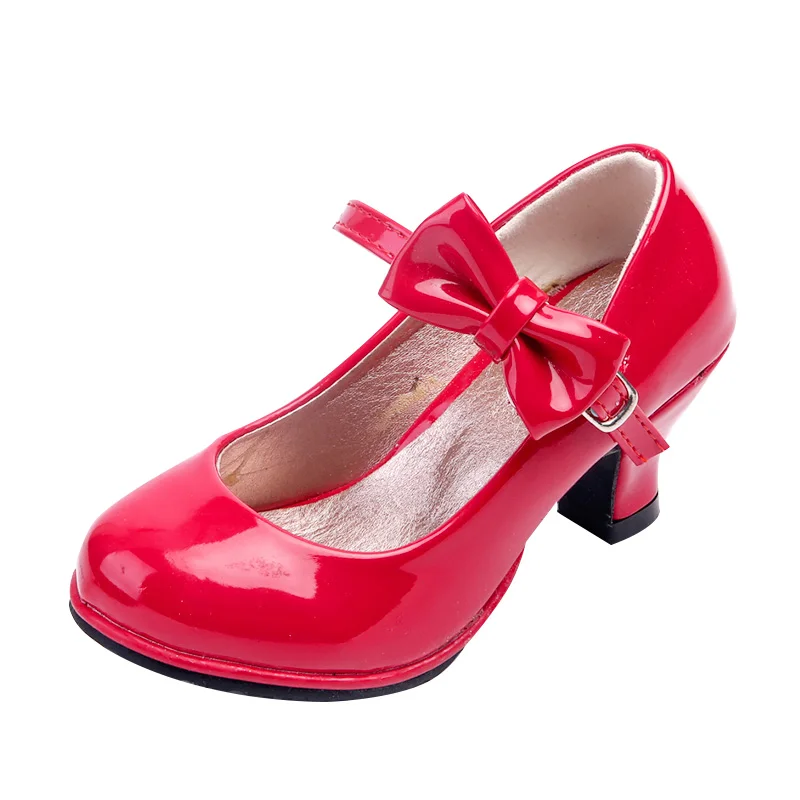 Chaussures de danse en cuir à talons hauts pour enfants, chaussures de princesse, nœud de fête, brillant, monochromatique, couleur rouge, mode fille, offre spéciale, nouveau, 2024 - Aliexpress FR