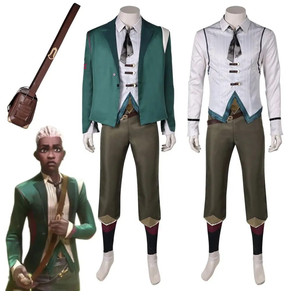 Arcane Ekko Cosplay Uniform Umhängetaschen Kostüm Verkleidung für Männer Rollenspiel Outfits Jacke Hose Fantasy Halloween Karneval Anzug Image