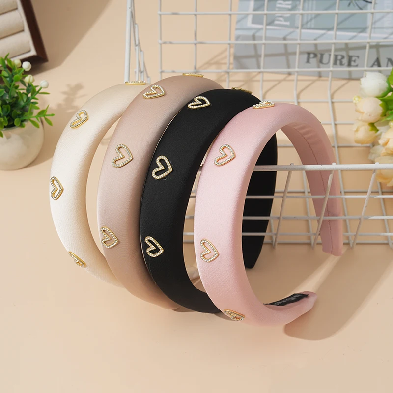 2024 neue Stil Luxus Strass Schwamm Stirnband für Frauen Hohe Flauschigen Einfarbig Haarband Mode Elegante Haar Zubehör Image