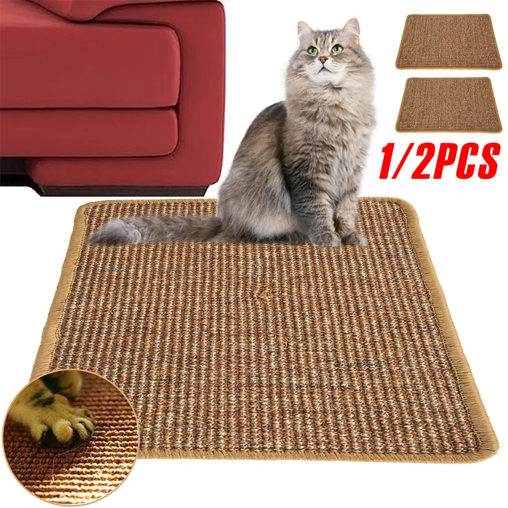 1/2 Stück Katzenkratzmatte, natürlicher Sisal, Möbelschutzpolster, 11,81 x 15,75 Zoll, verdickter Anti-Schlag-Katzenteppich für Zuhause, Sofa Image