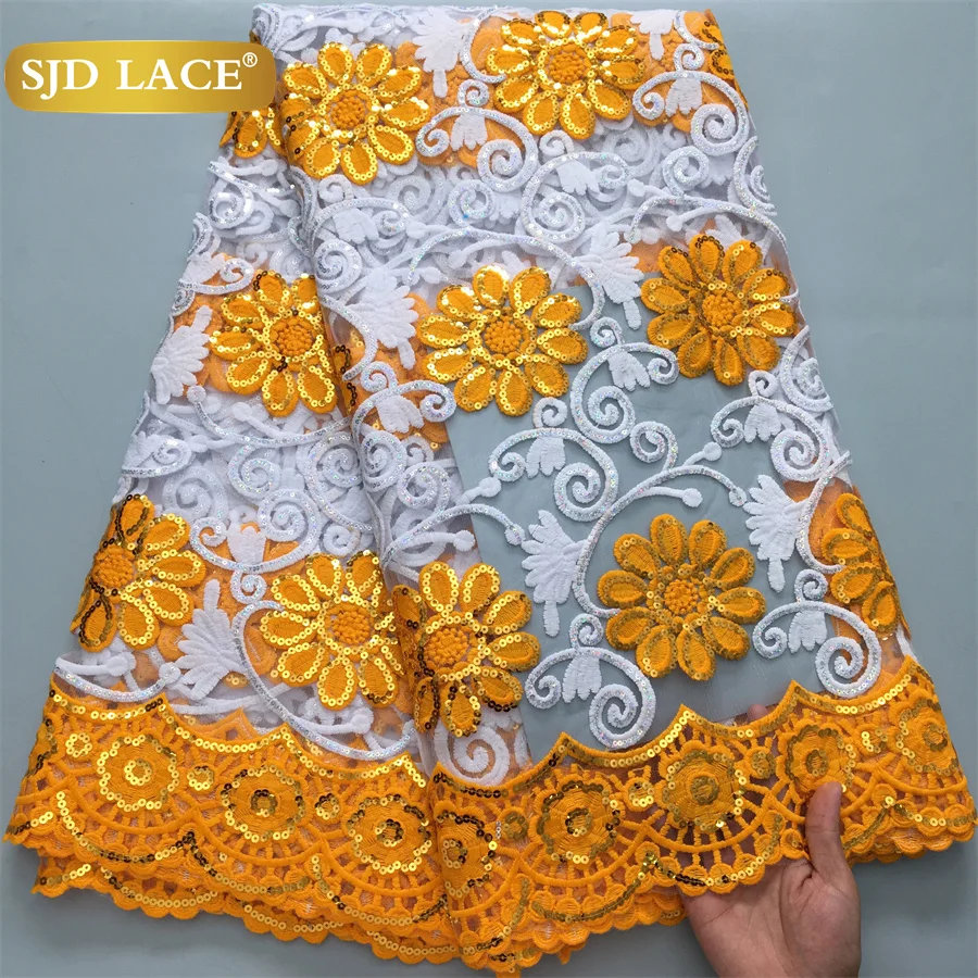 SJD SPITZE Afrikanische Pailletten Milch Seide Spitze Stoff 5 Yards 2025 Neueste Französisch Tüll Mesh Spitze für Nigerianischen Frauen Hochzeit Kleider 4137 Image
