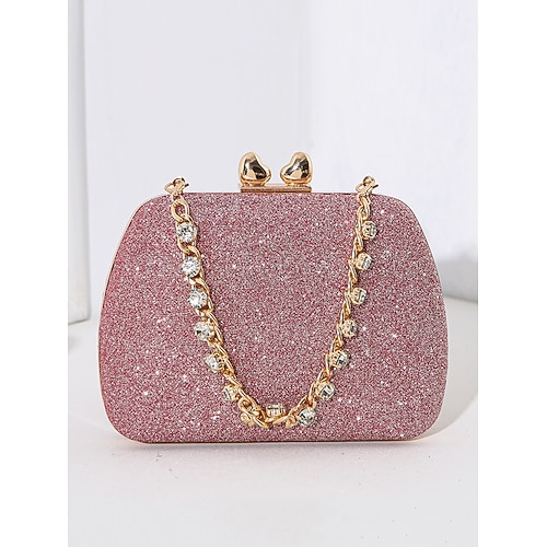 Grüne Salbeigrüne Glitzer-Abendclutch für Damen mit Strasskette – elegante Handtasche für Hochzeiten, Partys und formelle Anlässe, Farbe Silber, Schwarz, Rosa