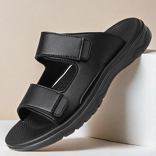 Herren Hausschuhe Flip-Flops PU Leder Atmungsaktiv Komfortabel Rutschfest Halbschuhe Schwarz Braun Image
