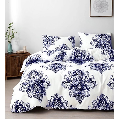 Bettbezug mit Blumenmotiv im Boho-Stil in voller Größe, Bettwäscheset mit böhmischen Linien, Bettsets mit aztekischen Linien, geometrischer Bettbezug, weicher, leichter Bettbezug mit 2 Kissenbezügen für den Sommer und Frühling Image