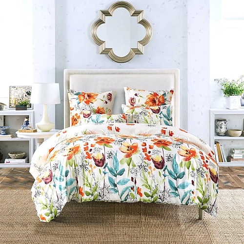 Bettbezug mit Blumenmotiv im Boho-Stil in voller Größe, Bettwäscheset mit böhmischen Linien, Bettsets mit aztekischen Linien, geometrischer Bettbezug, weicher, leichter Bettbezug mit 2 Kissenbezügen für den Sommer und Frühling Image